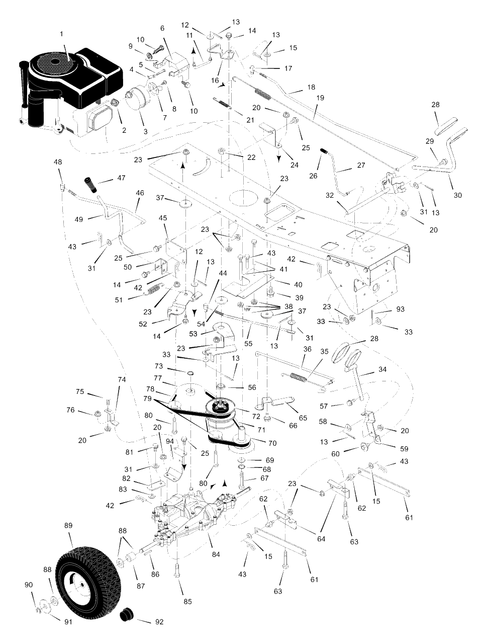 Motion Drive Diagram and Parts List for 309300X30A 2003 Murray Lawn Tractor