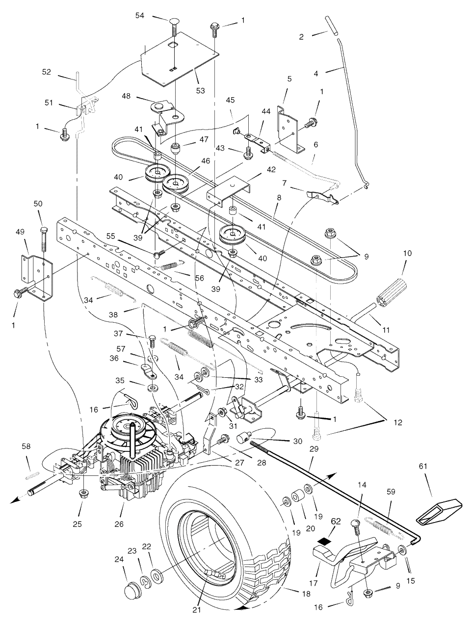 Drive Assembly Diagram and Parts List for 405628X51 (7800281)(2008) Murray Lawn Tractor
