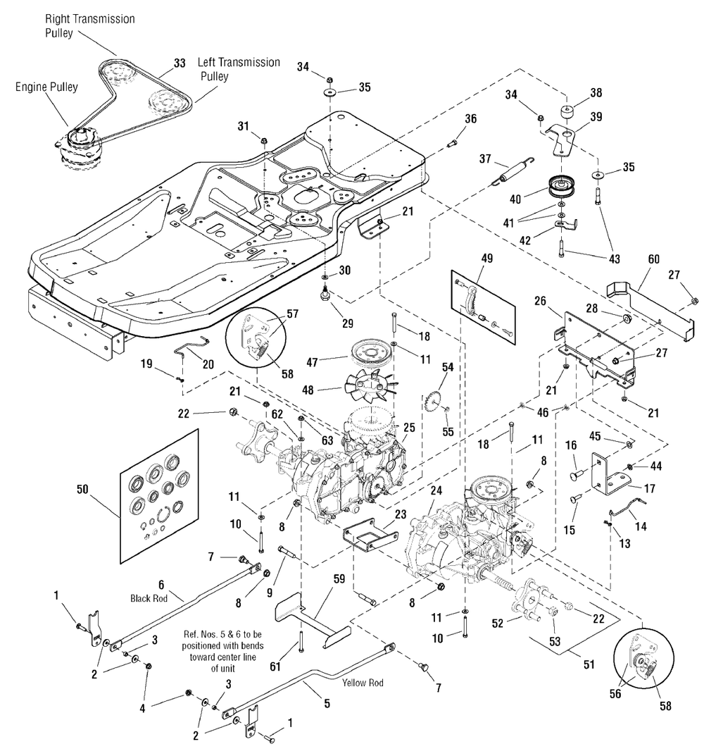 Transmission Group Diagram and Parts List for EZM2042 (7800490)(2009) Murray Lawn Tractor