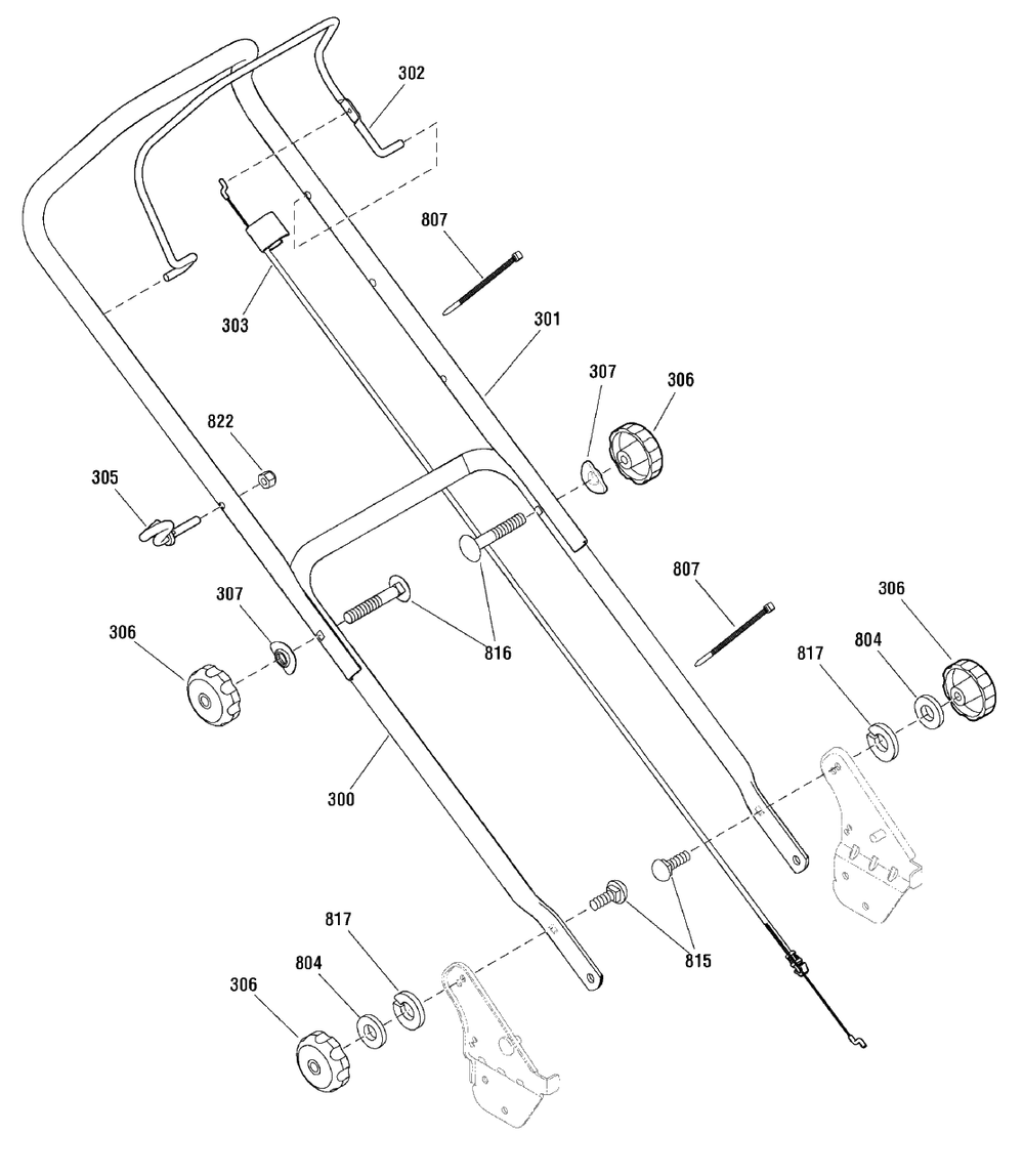 Handle Assembly Diagram and Parts List for MP500 (881022)(2010) Murray Lawn Mower