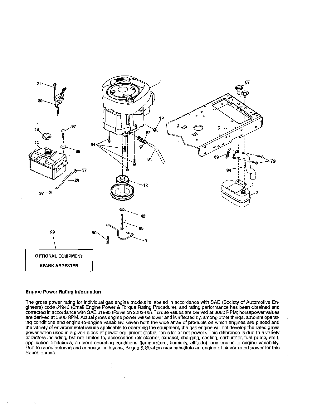 Engine Diagram and Parts List for MS18542-96044000800  Murray Lawn Tractor