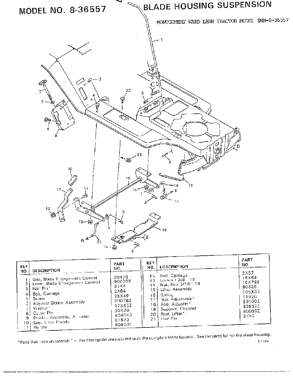 Blade housing suspension Diagram and Parts List for 8-36557  Murray Lawn Tractor