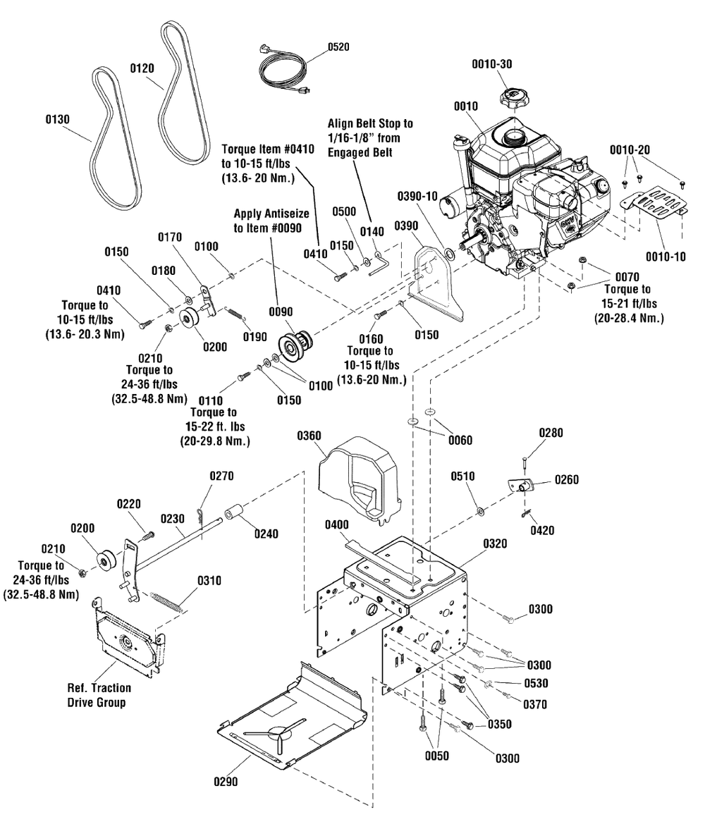 Engine Group Diagram and Parts List for 824EX (1696123)(2011) Murray Snow Blower