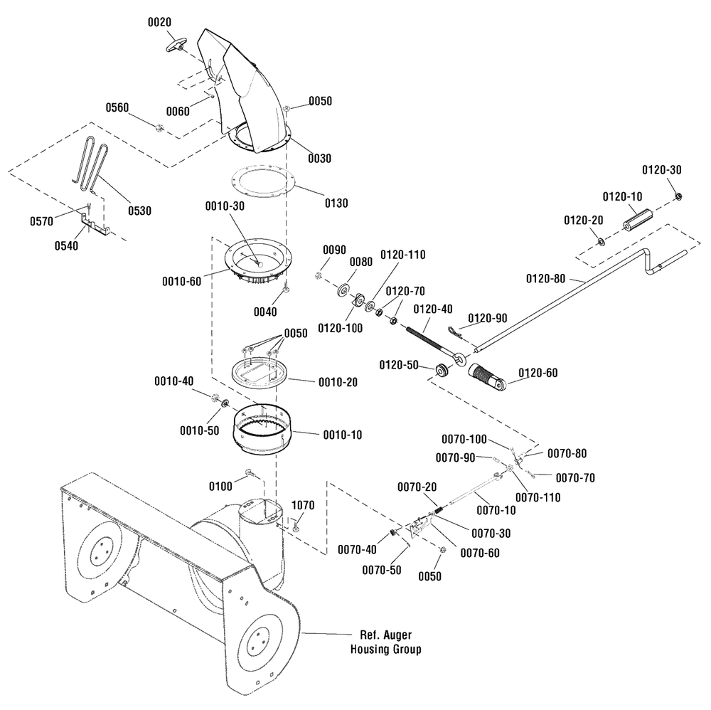 Discharge Chute Group Diagram and Parts List for MH61900 (1696060)(2011) Murray Snow Blower