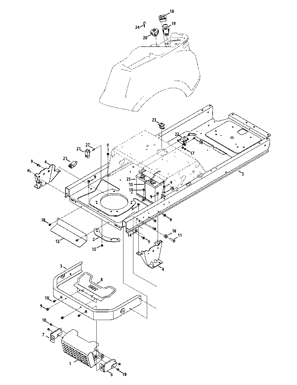 Frame And Electrical Diagram and Parts List for M200-46 (RZT-46)(2014) Murray Lawn Tractor