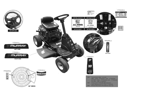 Label Map Diagram and Parts List for 13CC26JD058 2018 Murray Lawn Tractor