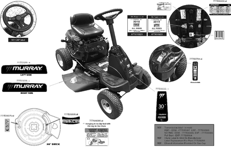 Label Map Diagram and Parts List for 13CC26JD058 2019 Murray Lawn Tractor