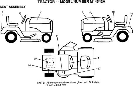 Decals Diagram and Parts List for M14542A 1997 Murray Lawn Tractor