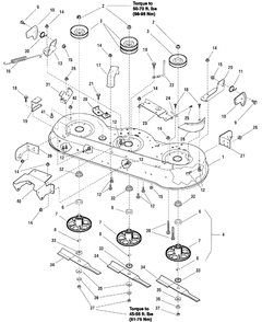 46-Inch Mower Deck - Housing, Arbors And Blade Diagram and Parts List for MT24460 (7800564)(2009) Murray Lawn Tractor
