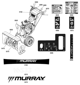 Decals Group Diagram and Parts List for 16533ES (1696031)(2011) Murray Snow Blower