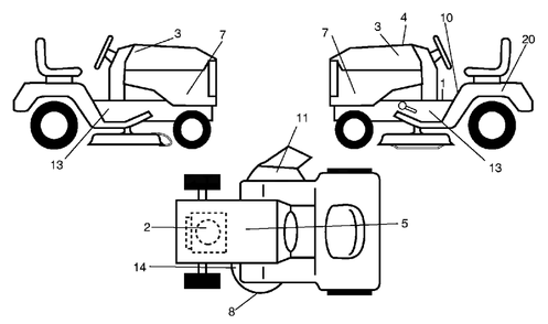 Decals Diagram and Parts List for 425014X92E (960140001-00)(2005) Murray Lawn Tractor