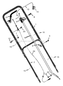 Part Location Diagram of 672207E701MA Murray Handle-Lower 22 Hw