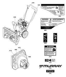 Decals Group Diagram and Parts List for 824ES (1696267-00)(2012) Murray Snow Blower