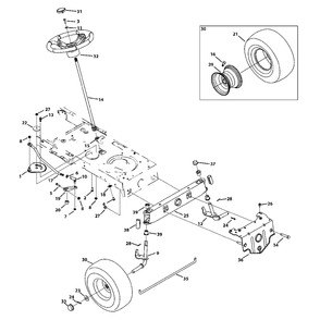 Front End Steering Diagram and Parts List for 13AO785S058 2013 Murray Lawn Tractor