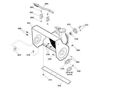 Auger Housing Group Diagram and Parts List for MM691150E (1696200-00)(2012) Murray Snow Blower