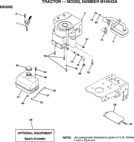 Engine Diagram and Parts List for M14542A 1997 Murray Lawn Tractor