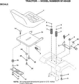 Seat Assembly Diagram and Parts List for M14542B 1997 Murray Lawn Tractor