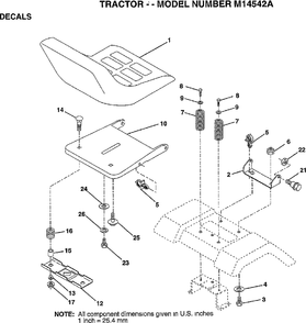 Seat Assembly Diagram and Parts List for M14542A 1997 Murray Lawn Tractor
