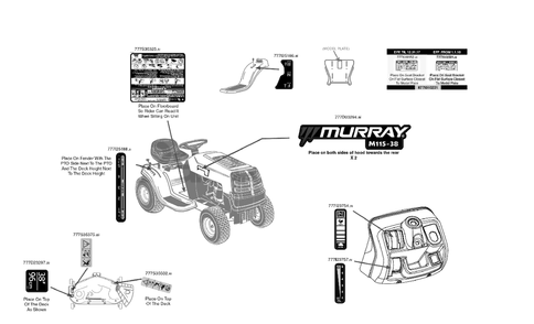 Label Map Diagram and Parts List for M115-38 (13BC77LF058)(2018) Murray Lawn Tractor
