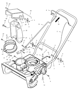 Handle Assembly Diagram and Parts List for 650-21 (6210701x61NA)(2007) Murray Snow Blower