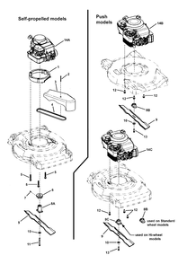 Engine, Blade And Front Cover Diagram and Parts List for NMP2265 (7800242)(2008) Murray Lawn Mower