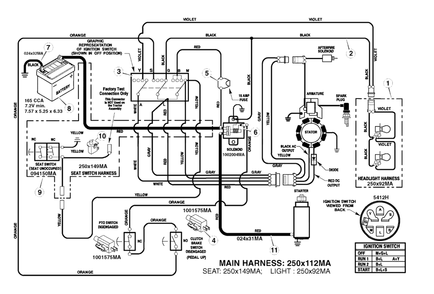 Electrical System - Main Harness 250x112ma Diagram and Parts List for EYK155420GF (7800485)(2009) Murray Lawn Tractor Accessories