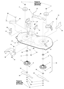 42-Inch Mower Deck - Housing, Arbors And Blade (7501129 7501335 7501373) Diagram and Parts List for EYK155420GF (7800485)(2009) Murray Lawn Tractor Accessories