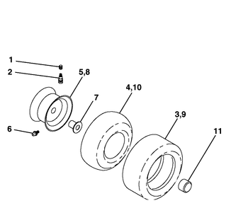 Wheels And Tires Diagram and Parts List for 425014X92E (960140001-00)(2005) Murray Lawn Tractor