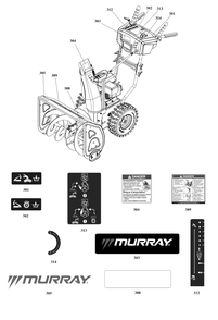 Decals Group Diagram and Parts List for S1024ES 1696937-02 Murray Snow Blower