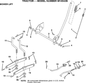 Mower Lift Diagram and Parts List for M14542B 1997 Murray Lawn Tractor