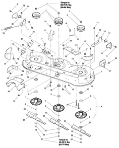 46-Inch Mower Deck - Housing, Arbors And Blade Diagram and Parts List for EYK175460F (7800487)(2009) Murray Lawn Tractor