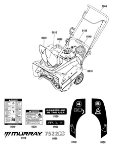Decals Group Diagram and Parts List for 7522ES (1696273-01)(2014) Murray Snow Blower