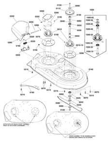42-Inch Mower Deck - Housing, Arbors And Blades Group Diagram and Parts List for EMT155420H (2691080)(2012) Murray Lawn Tractor