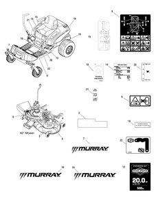 Decals Group (D7501261) Diagram and Parts List for EZM2042 (7800490)(2009) Murray Lawn Tractor