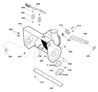 Auger Housing Group Diagram and Parts List for 11527ES (1696029)(2011) Murray Snow Blower