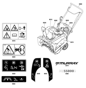 Decals Group Diagram and Parts List for MS55800E (1696211-01)(2014) Murray Snow Blower