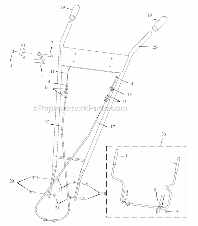 Handlebar Assembly Diagram and Parts List for RT6000X92A  Murray Tiller
