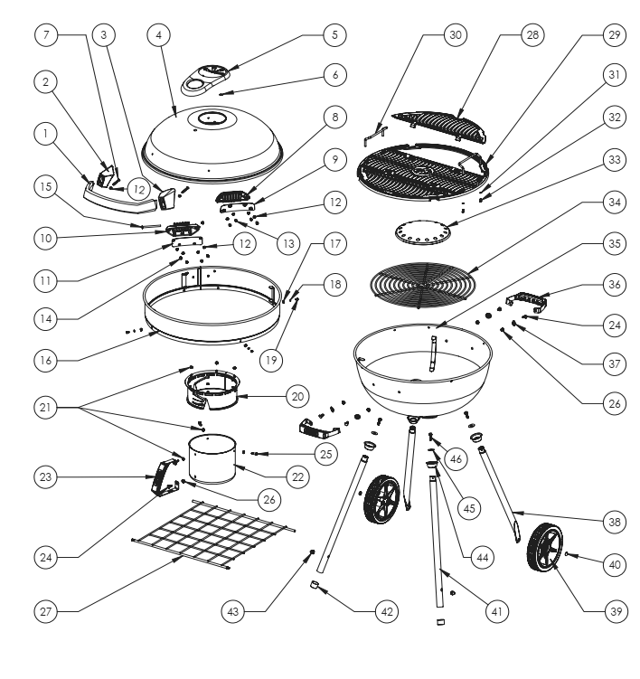 Section_1 Diagram and Parts List for PRO22K-LEG-2  Napoleon Smoker