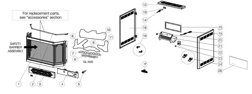 Section_1 Diagram and Parts List for GDS28-1NSB  Napoleon Heating Stove