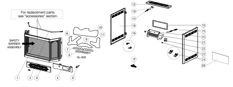Section_1 Diagram and Parts List for GDS28-1NSB  Napoleon Heating Stove