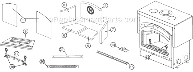 Part Location Diagram of W185-0020 Napoleon Grate