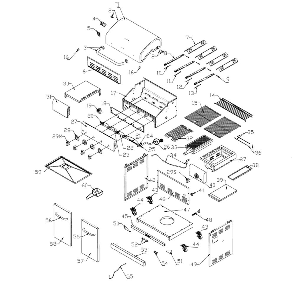Grill Assembly Diagram and Parts List for 720-0830A  Nexgrill Grill