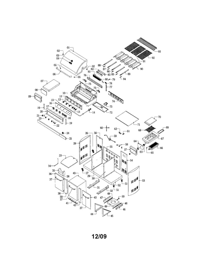 Gas Grill Diagram and Parts List for 810-0010  Nexgrill Grill