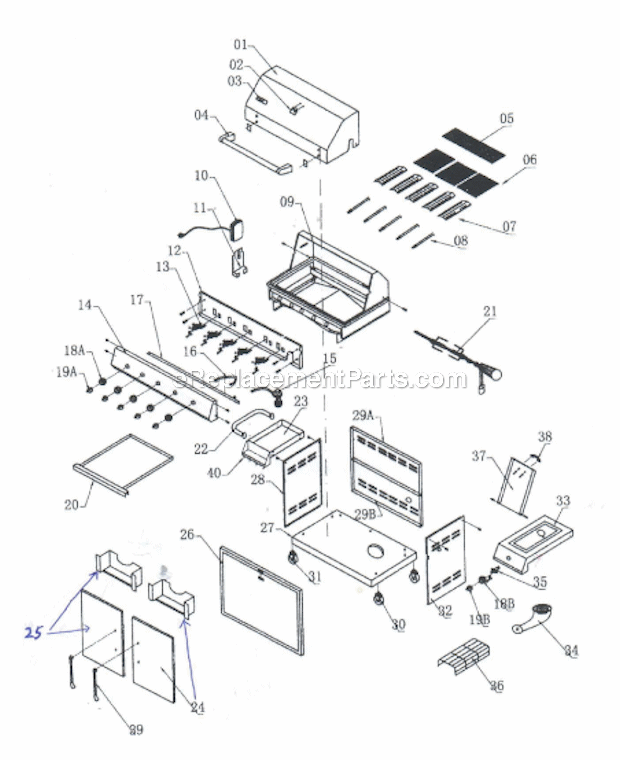 Page A Diagram and Parts List for 720-0025  Nexgrill Grill