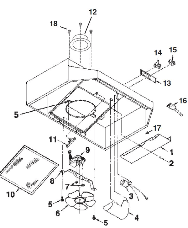 Diagram Diagram and Parts List for 52000  Nutone Range Hood