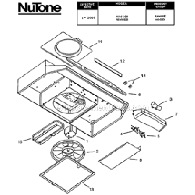 Page A Diagram and Parts List for WA6500C  Nutone Range Hood