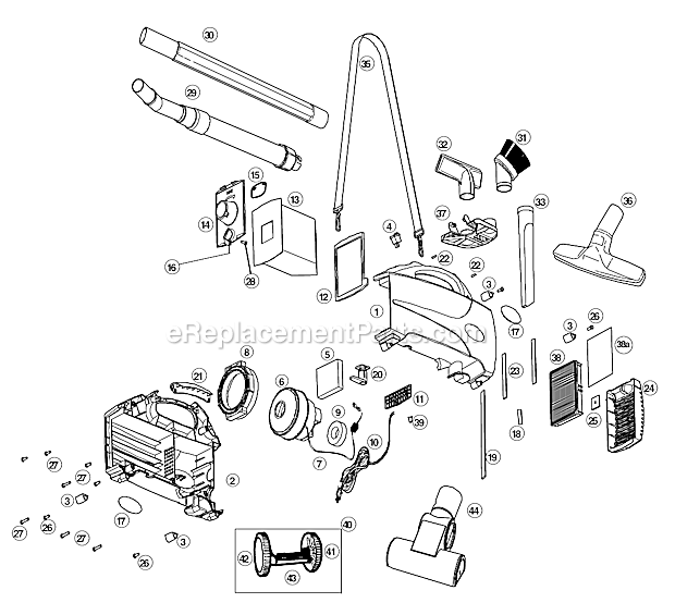 Page A Diagram and Parts List for BB1100DB Type 2 Oreck Canister Vacuum