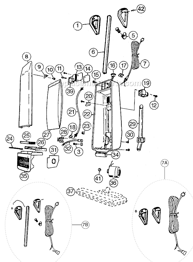 Page A Diagram and Parts List for BF-2175G  Oreck Upright Vacuum
