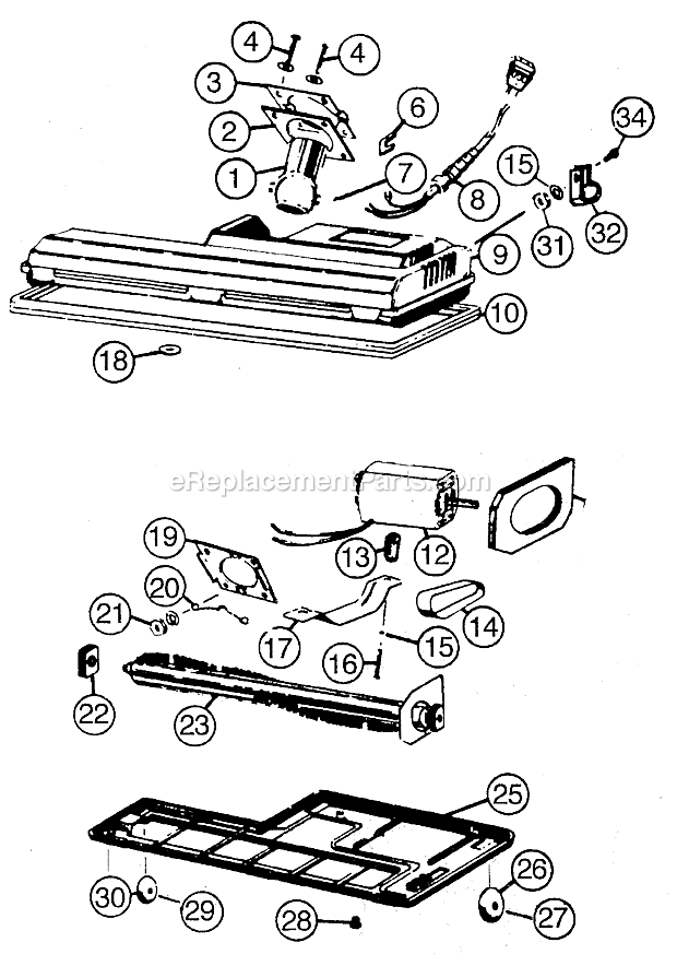 Page B Diagram and Parts List for BF-2175G  Oreck Upright Vacuum