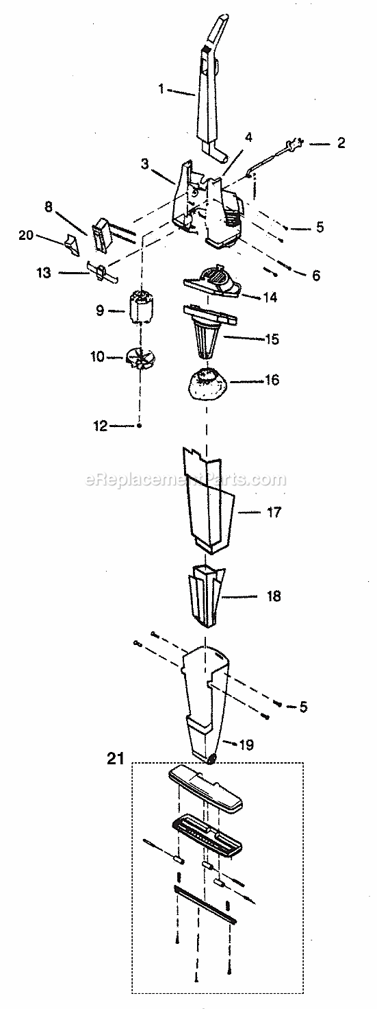 Page A Diagram and Parts List for DP460  Oreck Upright Vacuum